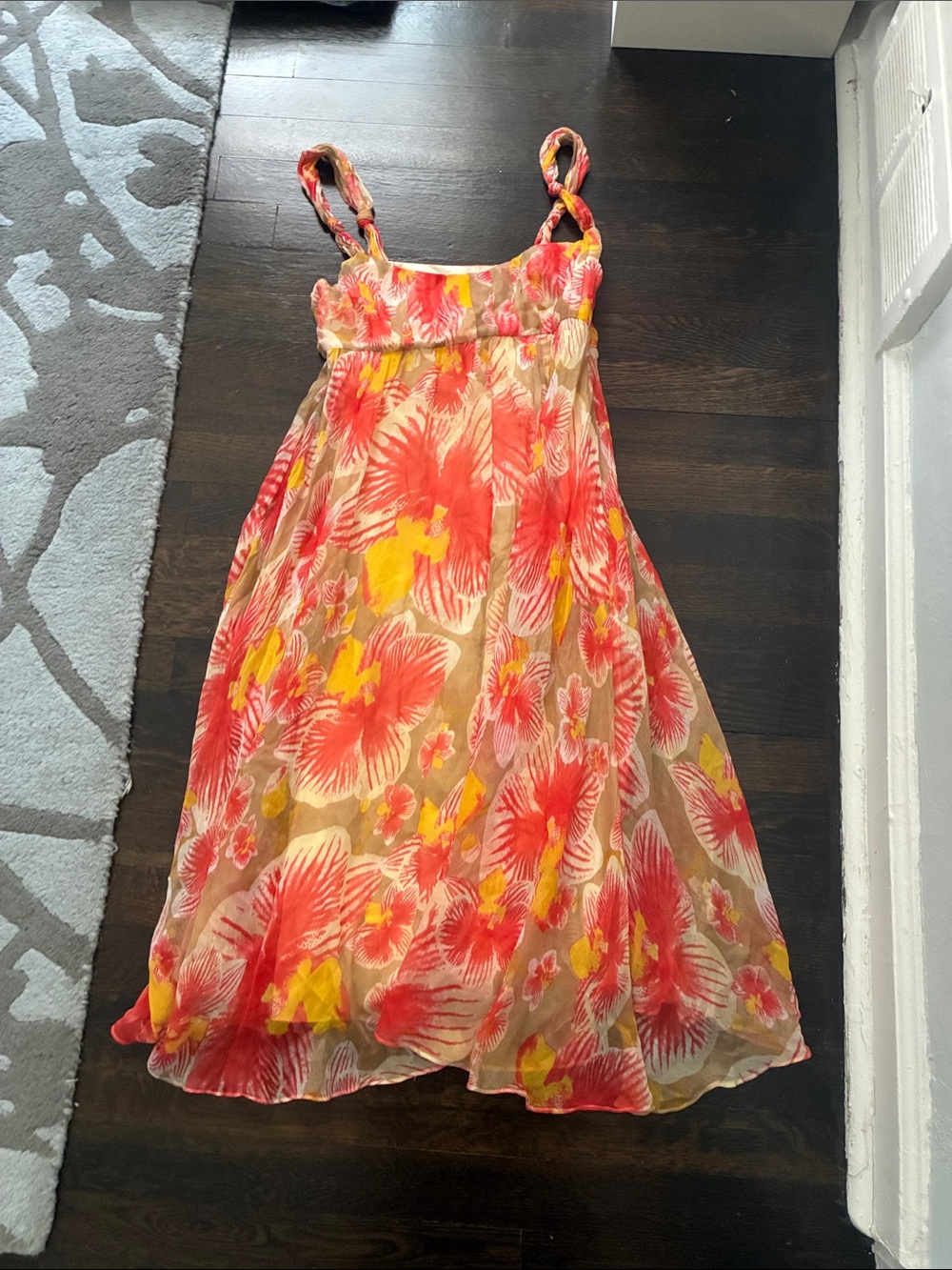 DVF Floral Chiffon Sundress in Coral and Yellow